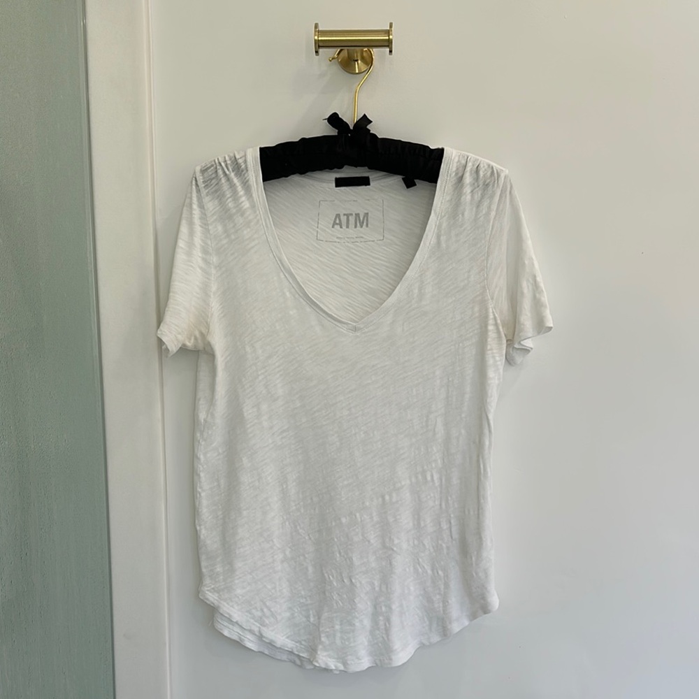 ATM Anthony Thomas Melillo Women's Slub White V-Neck Top - Small/Petite